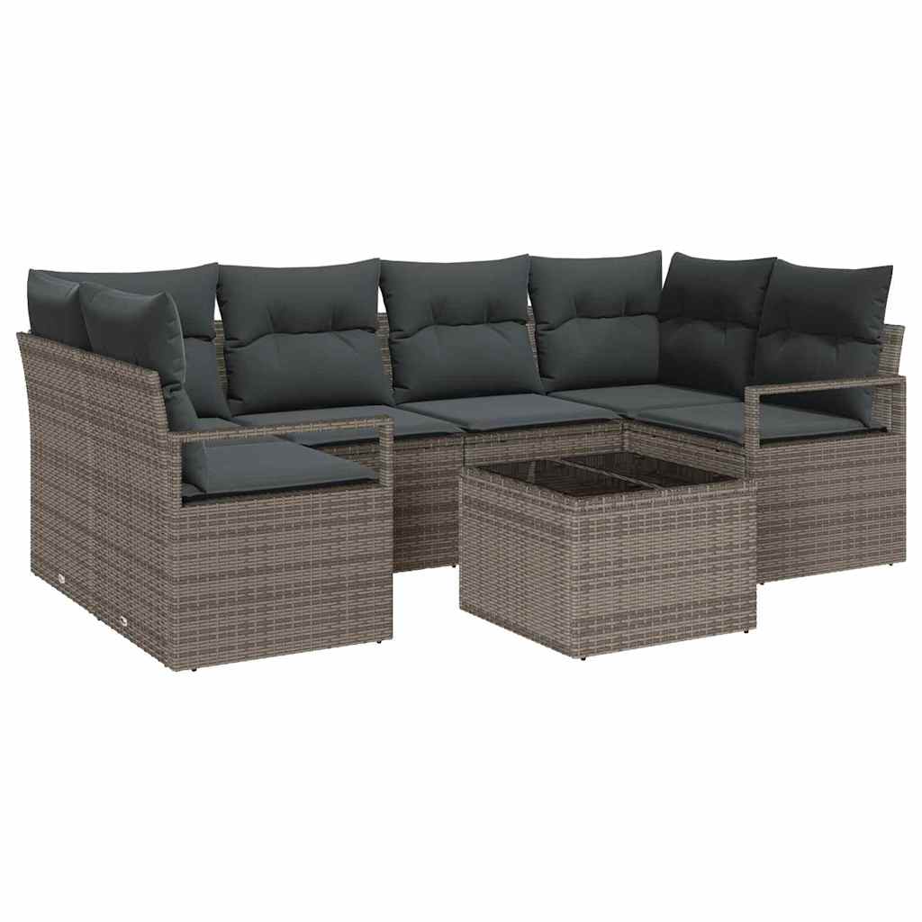 Tuin Sofa Set met kussen 7 pcs Grijs Poly rattan, staal en glas