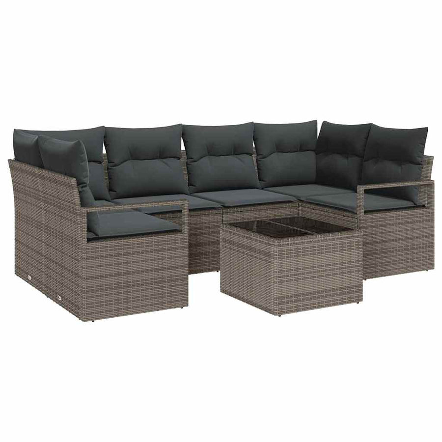Tuin Sofa Set met kussen 7 pcs Grijs Poly rattan, staal en glas