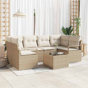 Tuin loungeset 7-delig poly rattan beige crème