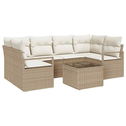 Tuin Sofa Set 7 pcs Beige en Crème Poly rattan, staal en glas