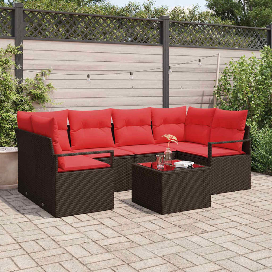 Tuin Sofa Set met kussen 7 pcs Beige en Rood poly rattan
