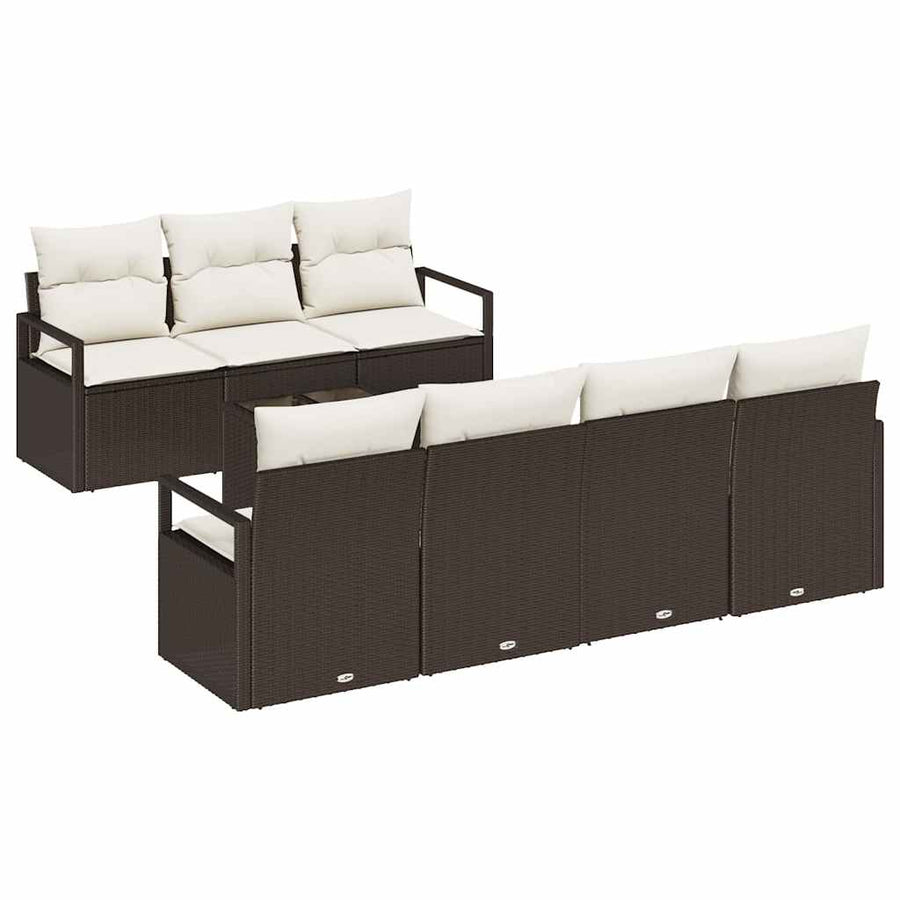 Tuin Sofa Set 8 pcs Bruin en Crème Poly rattan, staal en glas