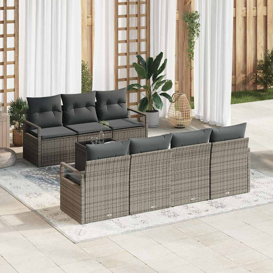 Tuin Sofa Set met kussen 8 pcs Grijs Poly rattan, staal en glas