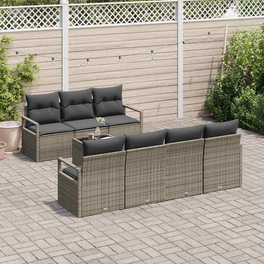 Tuin Sofa Set met kussen 8 pcs Grijs Poly rattan, staal en glas