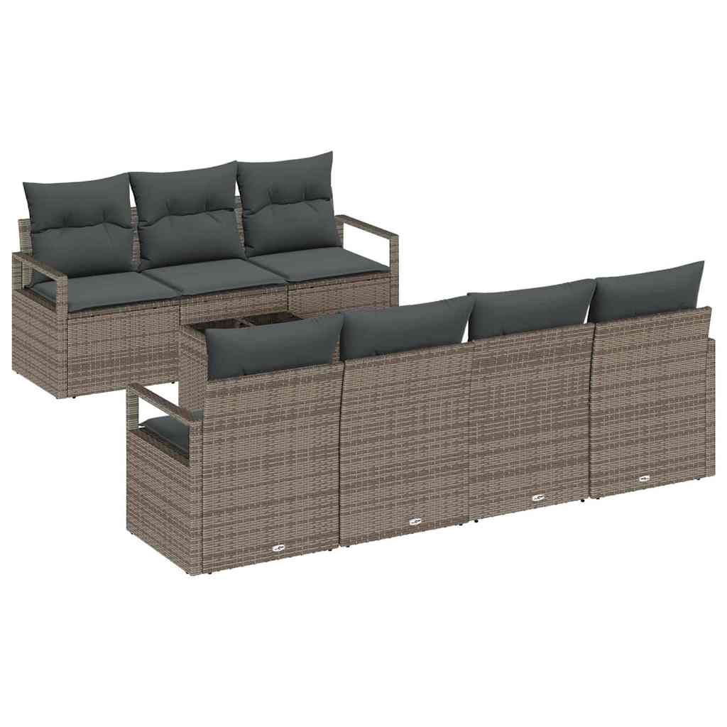 Tuin Sofa Set met kussen 8 pcs Grijs Poly rattan, staal en glas