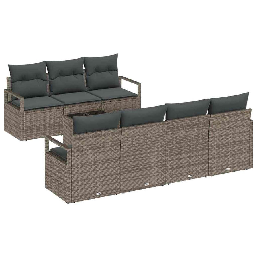 Tuin Sofa Set met kussen 8 pcs Grijs Poly rattan, staal en glas