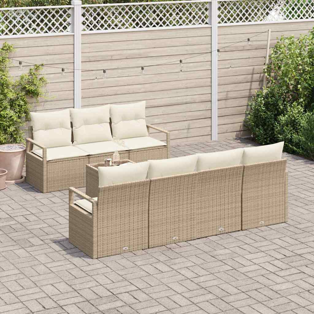 Tuin Sofa Set 8 pcs Beige en Crème Poly rattan, staal en glas