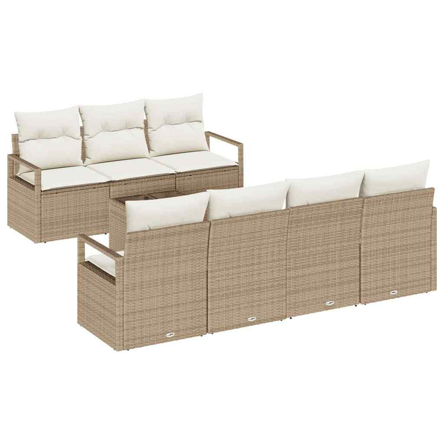 Tuin Sofa Set 8 pcs Beige en Crème Poly rattan, staal en glas