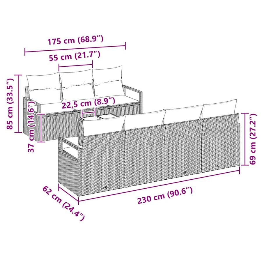 Tuin Sofa Set 8 pcs Beige en Crème Poly rattan, staal en glas