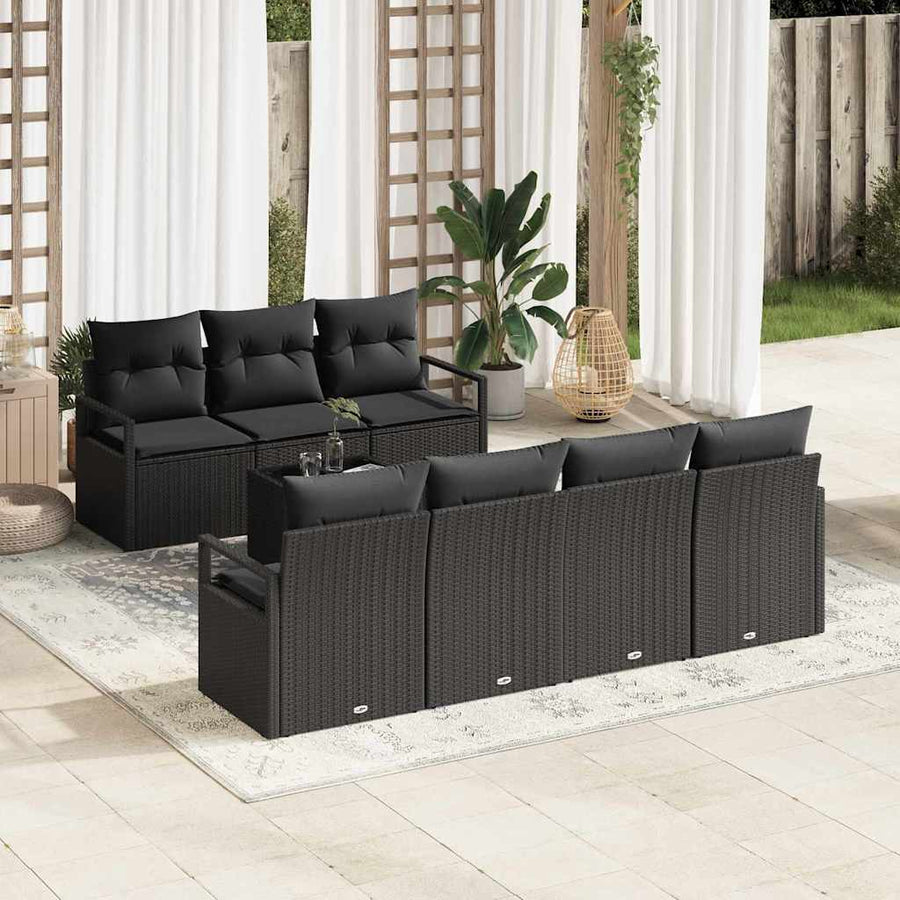 Tuin Sofa Set met kussen 8 pcs Zwart Poly rattan, staal en glas