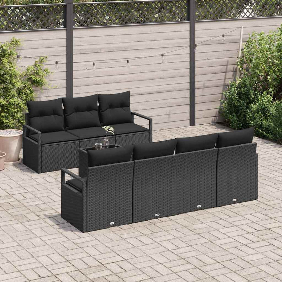 Tuin Sofa Set met kussen 8 pcs Zwart Poly rattan, staal en glas
