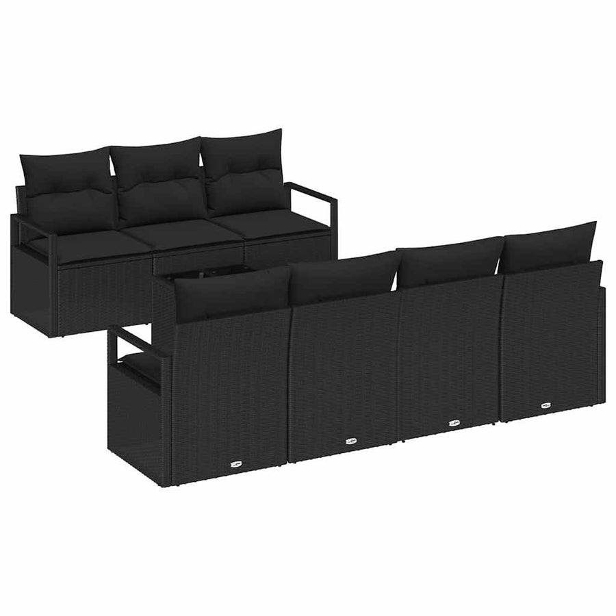Tuin Sofa Set met kussen 8 pcs Zwart Poly rattan, staal en glas
