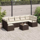 Garden Sofa Set 8 pcs Brown and Cream Poly Rattan, Steel and Glass