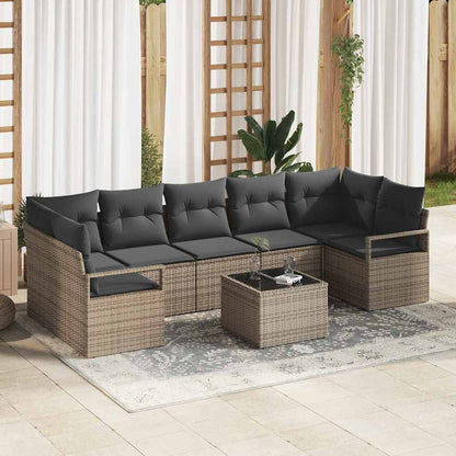 Tuin Sofa Set met kussen 8 pcs Grijs Poly rattan, staal en glas