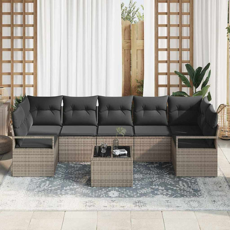 Tuin Sofa Set met kussen 8 pcs Grijs Poly rattan, staal en glas