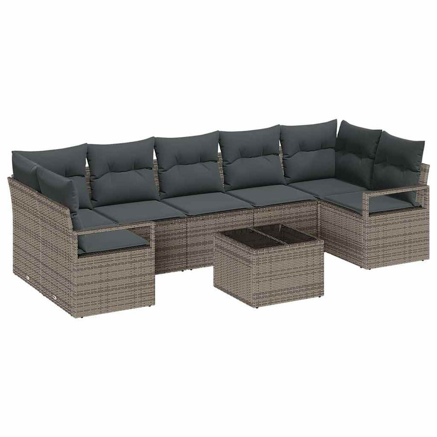 Tuin Sofa Set met kussen 8 pcs Grijs Poly rattan, staal en glas