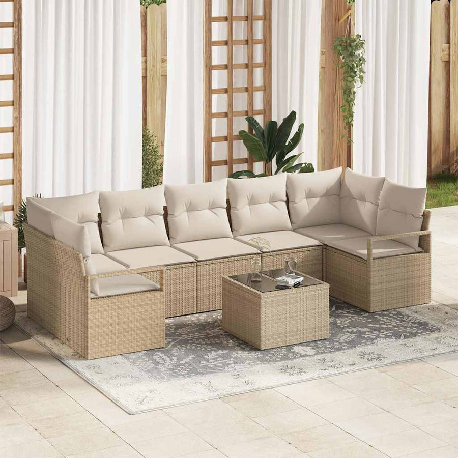 Tuin Sofa Set 8 pcs Beige en Crème Poly rattan, staal en glas