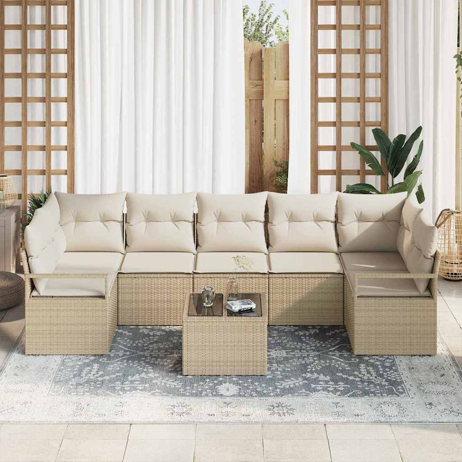 Tuin Sofa Set 8 pcs Beige en Crème Poly rattan, staal en glas