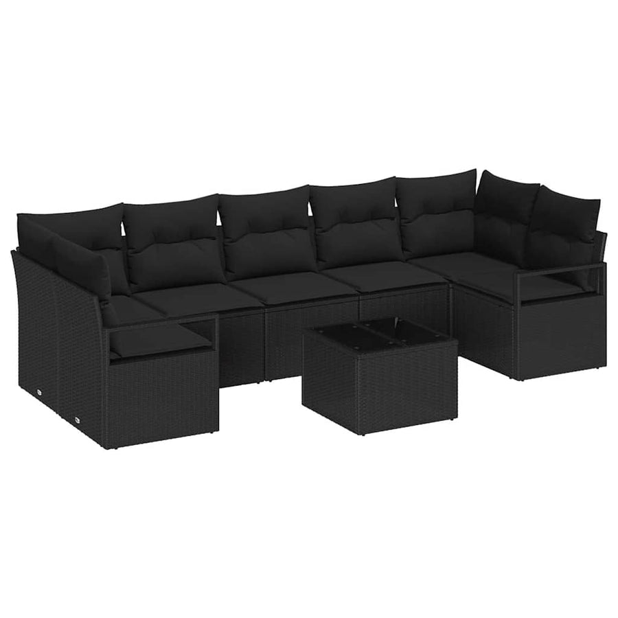 Tuin Sofa Set met kussen 8 pcs Zwart Poly rattan, staal en glas