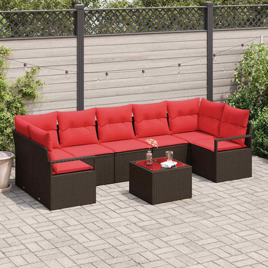 Tuin Sofa Set met kussen 8 pcs Beige en Rood poly rattan