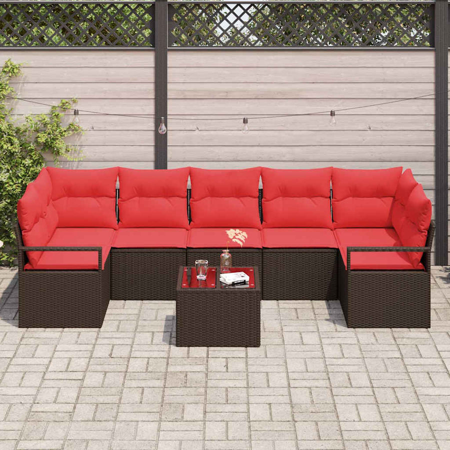 Tuin Sofa Set met kussen 8 pcs Beige en Rood poly rattan