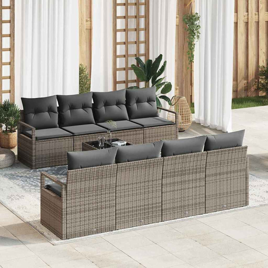 Tuin Sofa Set met kussen met opslag 9 pcs Grijs poly rattan