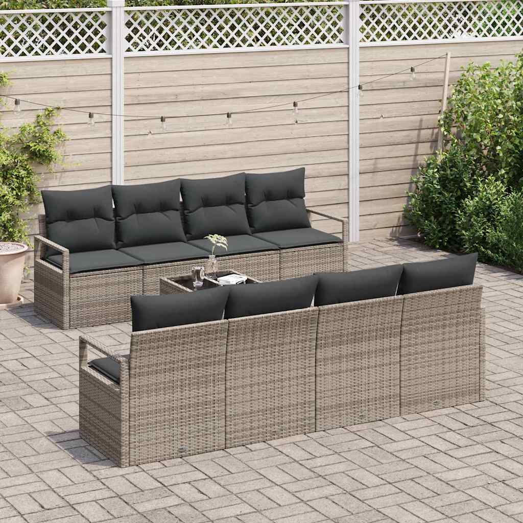 Tuin Sofa Set met kussen met opslag 9 pcs Grijs poly rattan