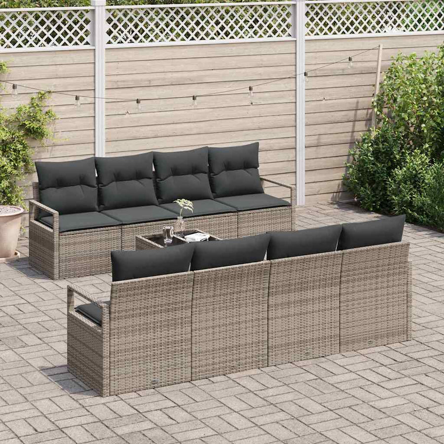 Tuin Sofa Set met kussen met opslag 9 pcs Grijs poly rattan