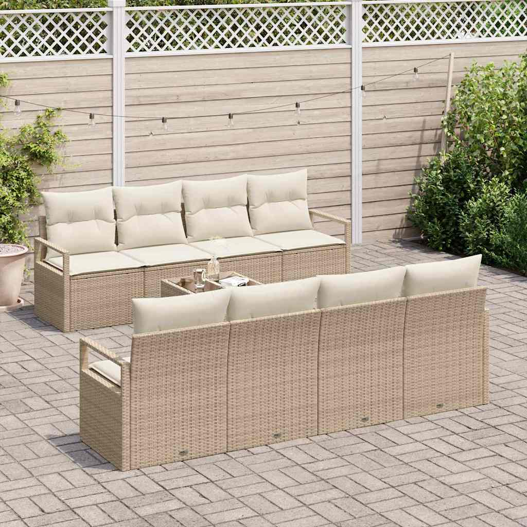 Tuin Sofa Set met kussen 9 pcs Beige en Crème poly rattan