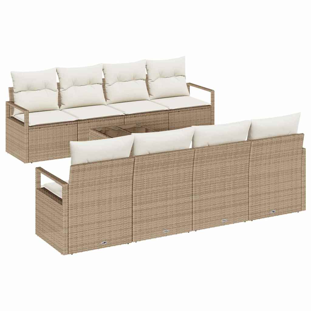 Tuin Sofa Set met kussen 9 pcs Beige en Crème poly rattan