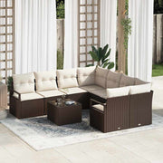 Loungeset 9-delig poly rattan bruin crème