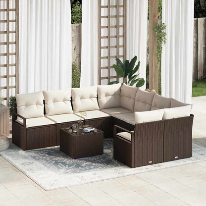 Bankstel met kussen met opslag 9 pcs Bruin en Crème poly rattan