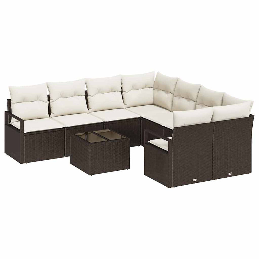 Bankstel met kussen met opslag 9 pcs Bruin en Crème poly rattan