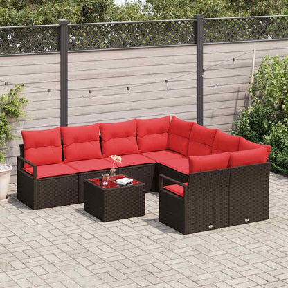 Bankstel met kussen met opslag 9 pcs Beige en Rood poly rattan