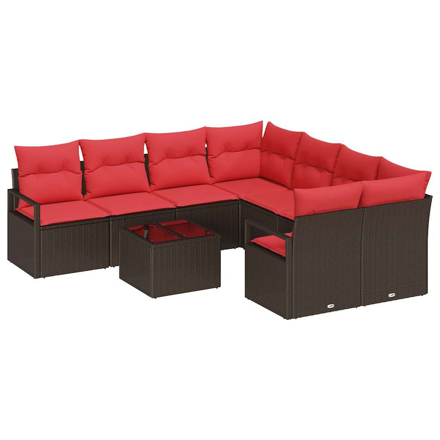 Bankstel met kussen met opslag 9 pcs Beige en Rood poly rattan
