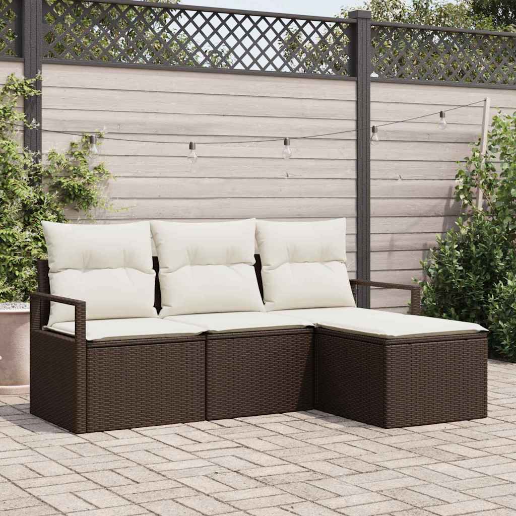 Bankstel met kussen met opslag 4 pcs Bruin en Crème poly rattan