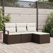 Loungeset poly rattan bruin crème 4-delig