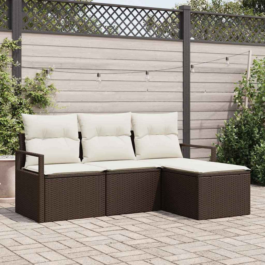 Bankstel met kussen met opslag 4 pcs Bruin en Crème poly rattan