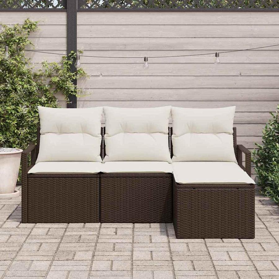 Bankstel met kussen met opslag 4 pcs Bruin en Crème poly rattan