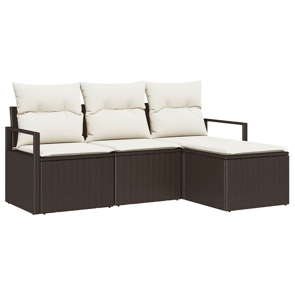 Bankstel met kussen met opslag 4 pcs Bruin en Crème poly rattan