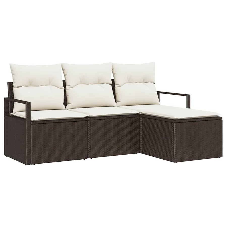 Bankstel met kussen met opslag 4 pcs Bruin en Crème poly rattan