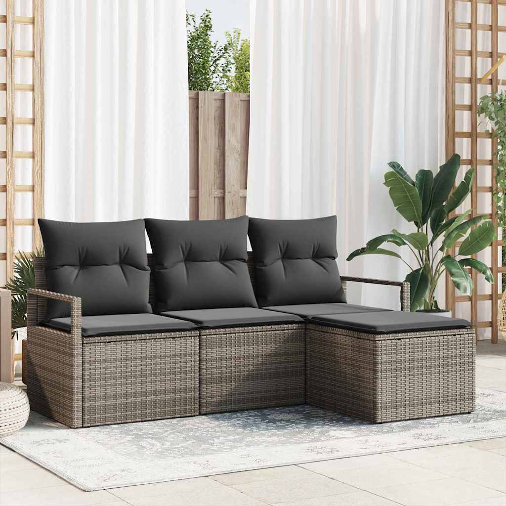 Bankstel met kussen met opslag 4 pcs Grijs poly rattan