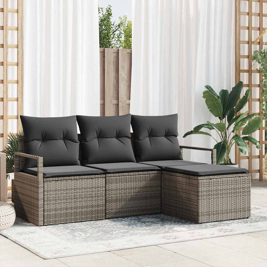 Bankstel met kussen met opslag 4 pcs Grijs poly rattan