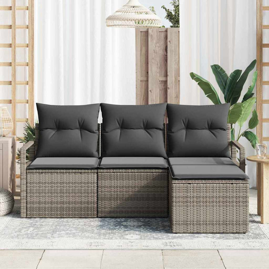 Bankstel met kussen met opslag 4 pcs Grijs poly rattan