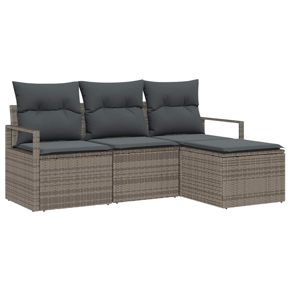 Bankstel met kussen met opslag 4 pcs Grijs poly rattan