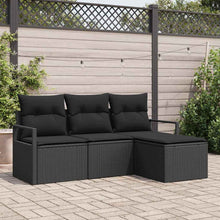 Bankstel met kussen met opslag 4 pcs Zwart poly rattan