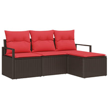 Bankstel met kussen met opslag 4 pcs Bruin en Rood poly rattan