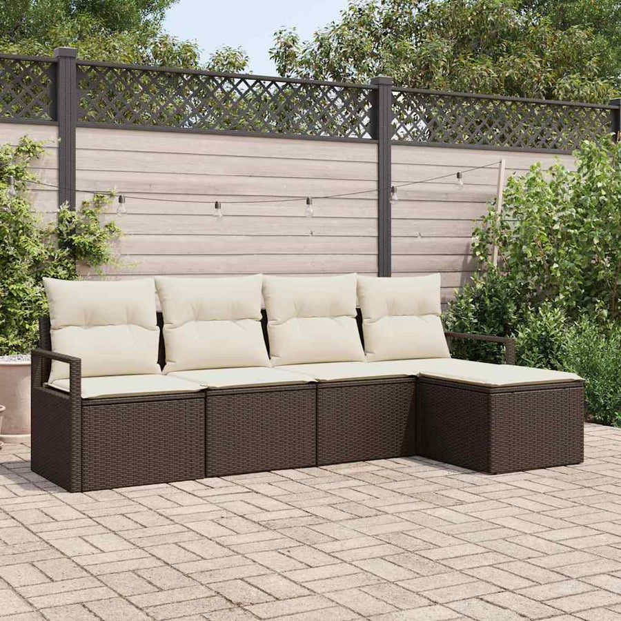 Bankstel met kussen met opslag 5 pcs Bruin en Crème poly rattan