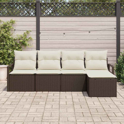 Bankstel met kussen met opslag 5 pcs Bruin en Crème poly rattan