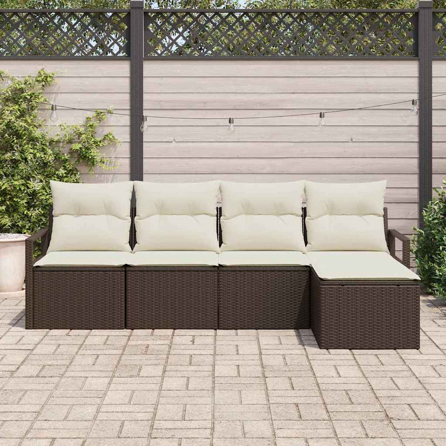 Bankstel met kussen met opslag 5 pcs Bruin en Crème poly rattan